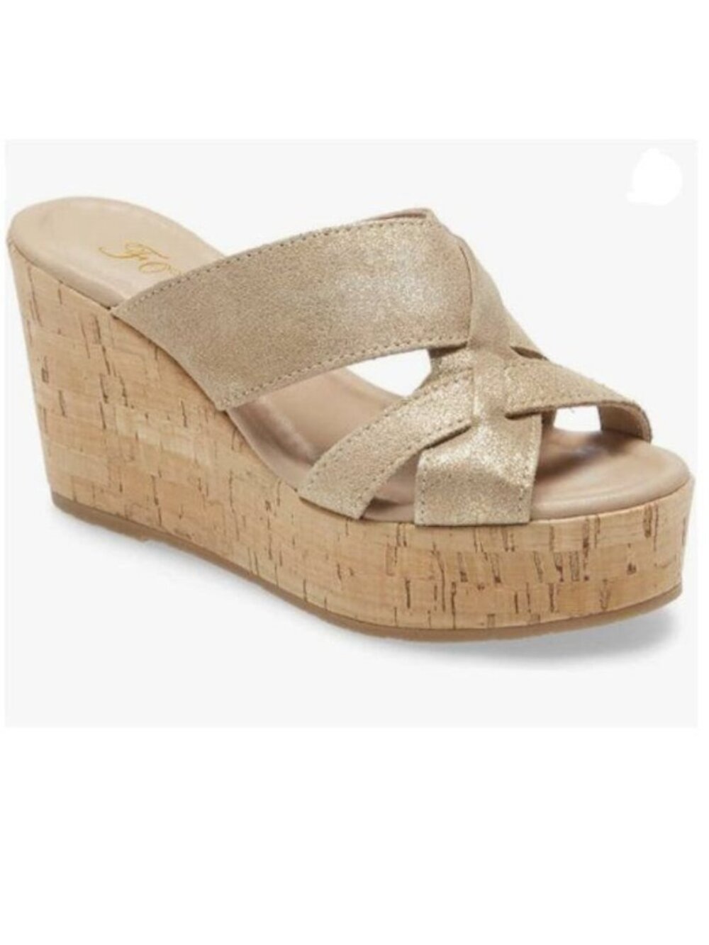 FOWT Women’s Cork Wedge Sandals Cross Strappy High Platform Open Toe Gold
